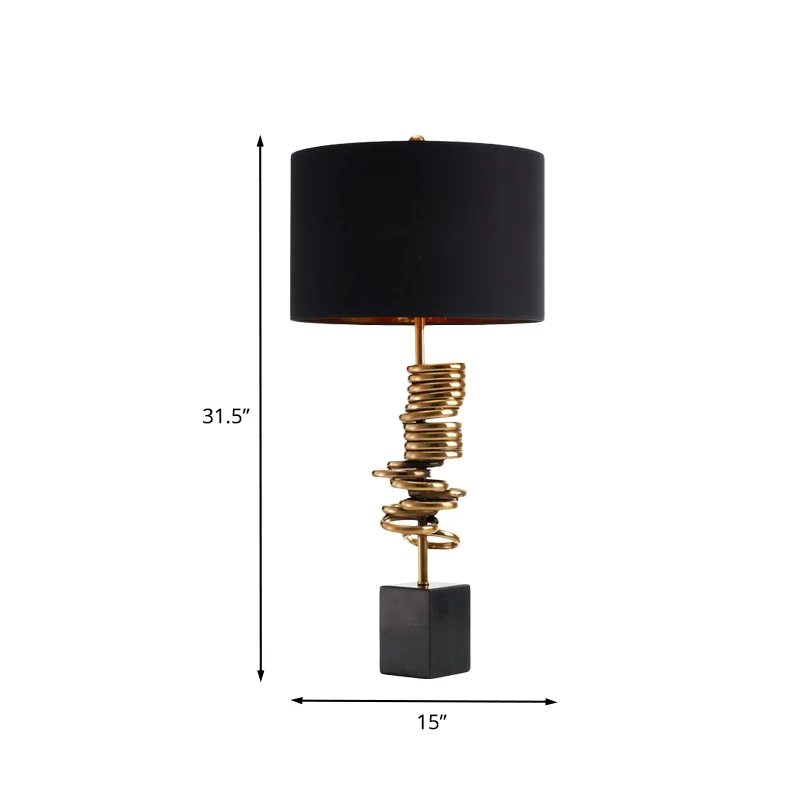 Multi Halo Ring Tafellamp Modern Metaal 1 Lamp Messing Nachtkastje Lamp met Trommel Zwarte Stoffen Kap Clearhalo