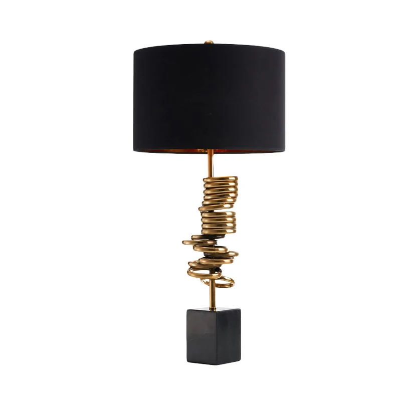 Multi Halo Ring Tafellamp Modern Metaal 1 Lamp Messing Nachtkastje Lamp met Trommel Zwarte Stoffen Kap Clearhalo