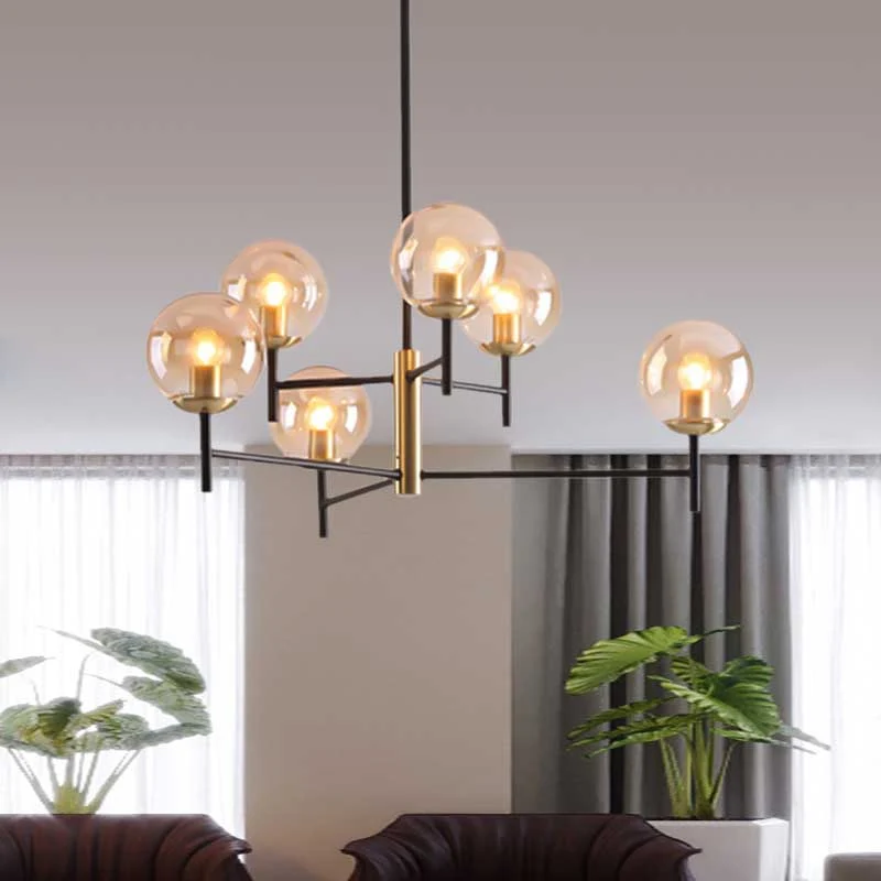 Multi Layer Radiale Plafondkroonluchter Modern Blauw/Amber/Rook Grijs Glas 6/8 Lichten Woonkamer Hanglamp Clearhalo
