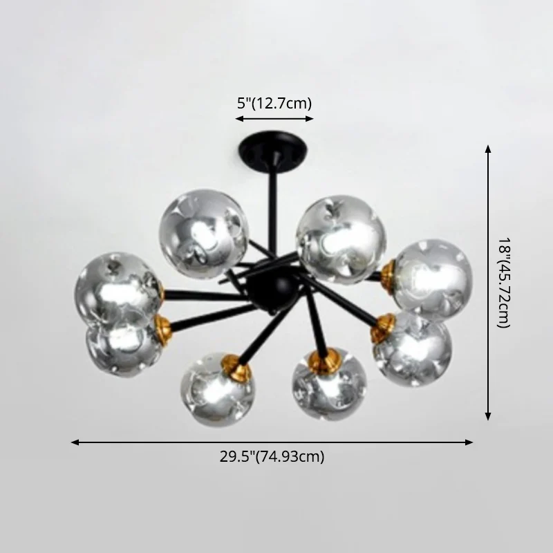 Multi-licht glazen bol kroonluchter licht zwart smeedijzeren lamplichaam modern chique hanglamp voor woonkamer Clearhalo
