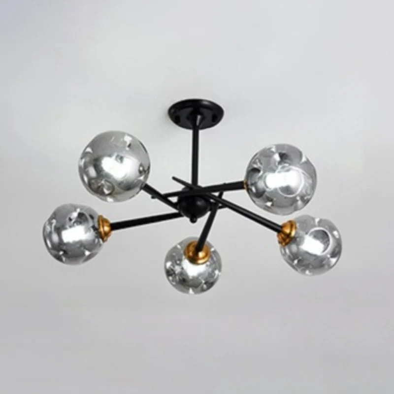 Multi-licht glazen bol kroonluchter licht zwart smeedijzeren lamplichaam modern chique hanglamp voor woonkamer Clearhalo