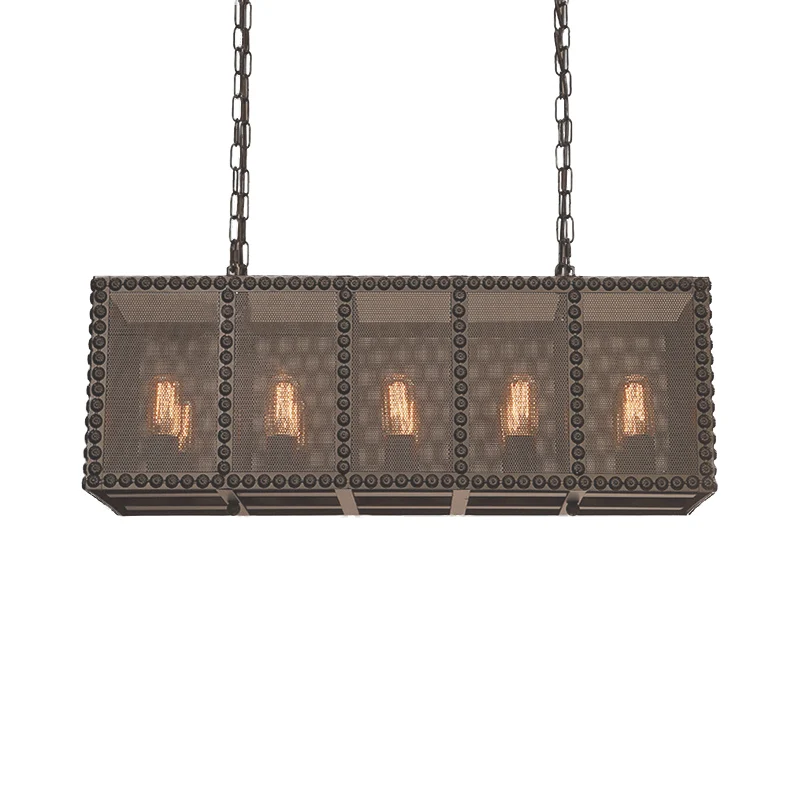 Multi-lichte hanglamp met rechthoekig draadnet, metalen kap, boerderij, stijlvolle eetkamer, eilandverlichting zwart Clear...