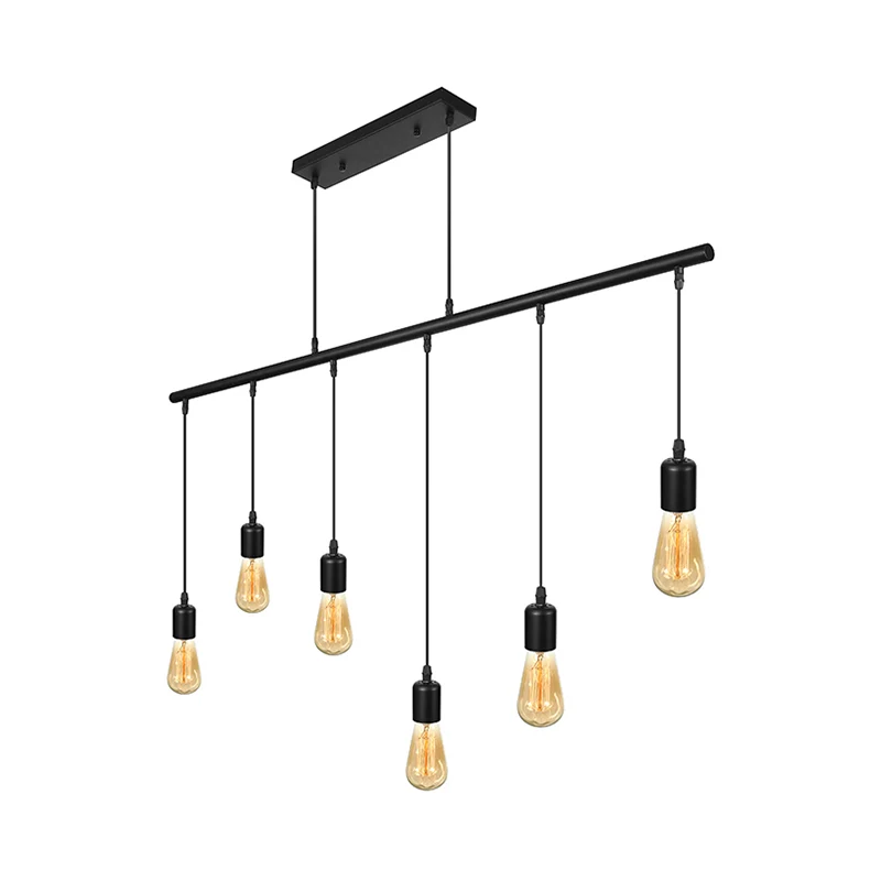 Multilichte lineaire eilandplafondlamp met open lamp Vintage industriële hanglamp van zwart metaal Clearhalo