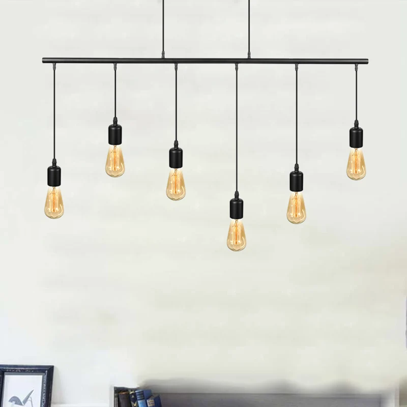 Multilichte lineaire eilandplafondlamp met open lamp Vintage industriële hanglamp van zwart metaal Clearhalo