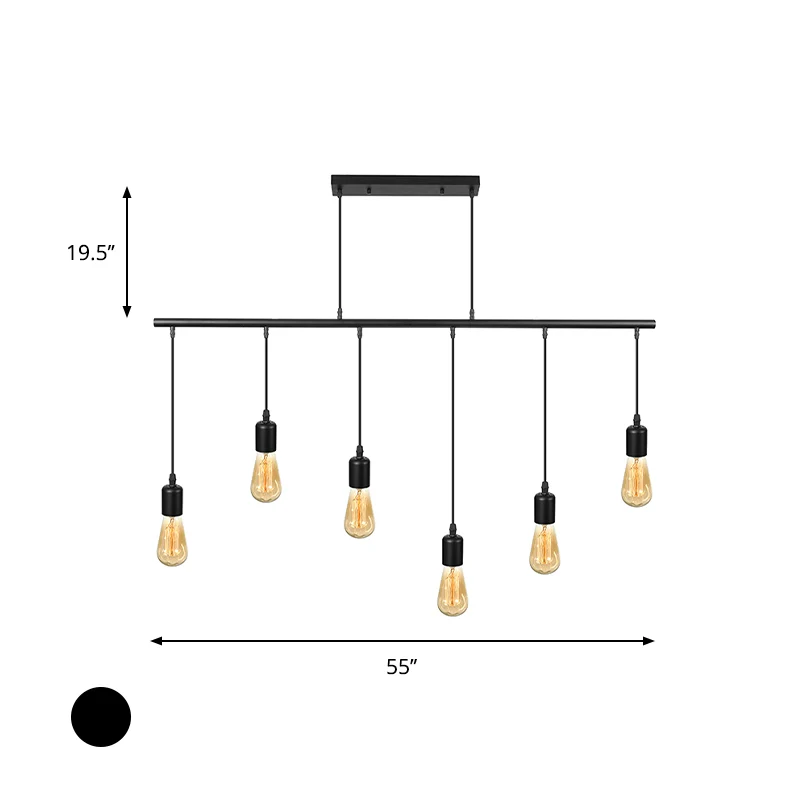 Multilichte lineaire eilandplafondlamp met open lamp Vintage industriële hanglamp van zwart metaal Clearhalo