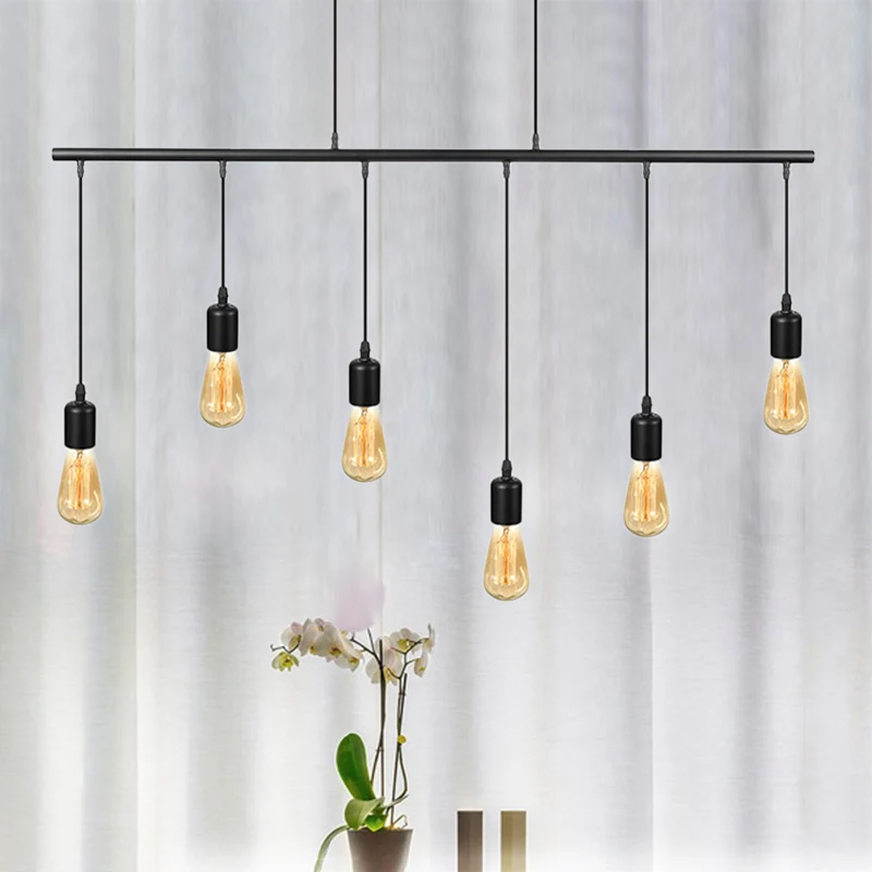 Multilichte lineaire eilandplafondlamp met open lamp Vintage industriële hanglamp van zwart metaal Clearhalo
