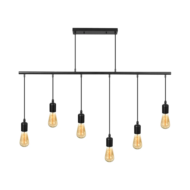 Multilichte lineaire eilandplafondlamp met open lamp Vintage industriële hanglamp van zwart metaal Clearhalo