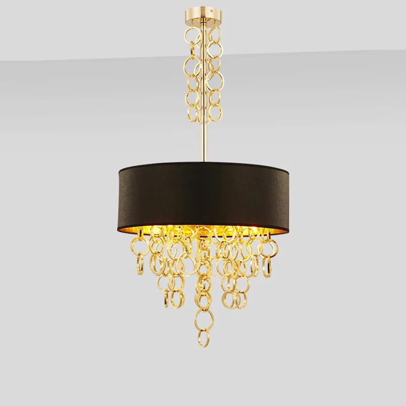 Multi-ringen plafondkroonluchter modernistisch metaal 3-lichts zwart en goud hangende hanger met trommelstof kap Clearhalo