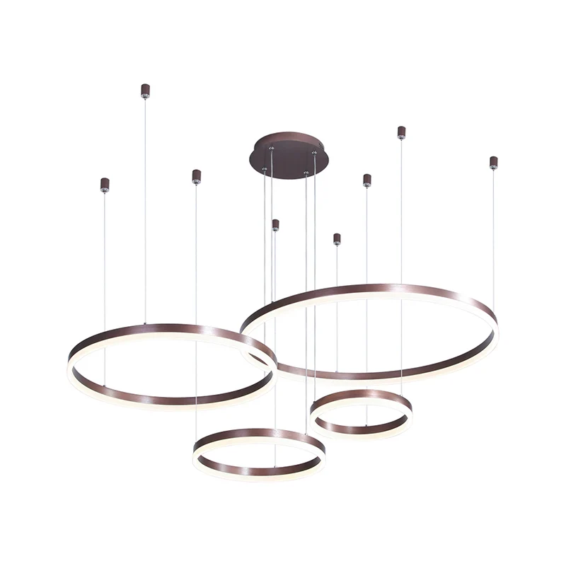 Multi-ringvormige kroonluchter moderne stijl acryl koffie hangende lamp voor woonkamer Clearhalo