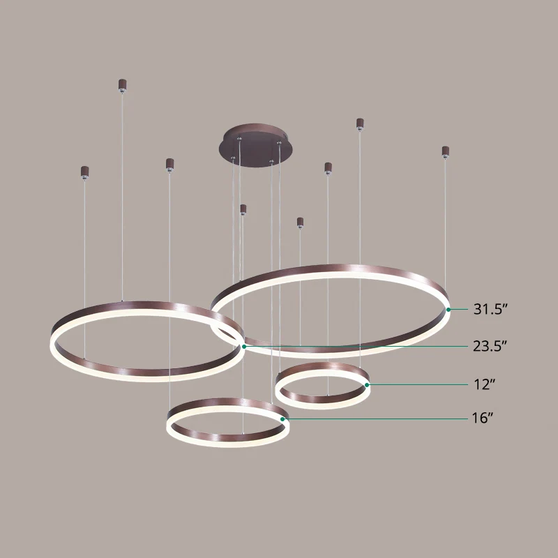 Multi-ringvormige kroonluchter moderne stijl acryl koffie hangende lamp voor woonkamer Clearhalo