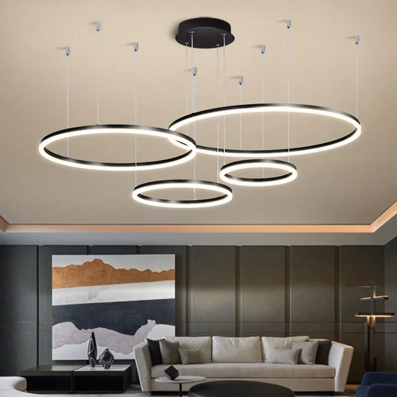 Multi-ringvormige kroonluchter moderne stijl acryl koffie hangende lamp voor woonkamer Clearhalo