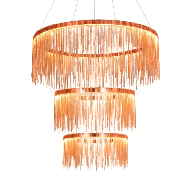 Multi-tiers plafondlamp met kwastje eigentijds metaal 1/2/3 koppen roségouden kroonluchterlicht voor woonkamer Clearhalo