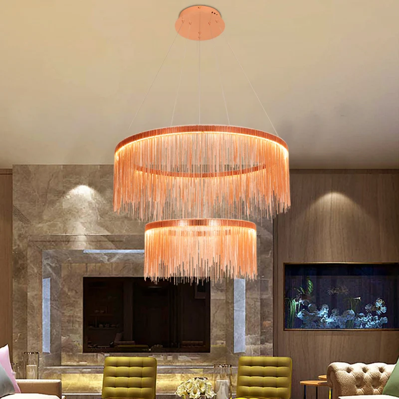 Multi-tiers plafondlamp met kwastje eigentijds metaal 1/2/3 koppen roségouden kroonluchterlicht voor woonkamer Clearhalo