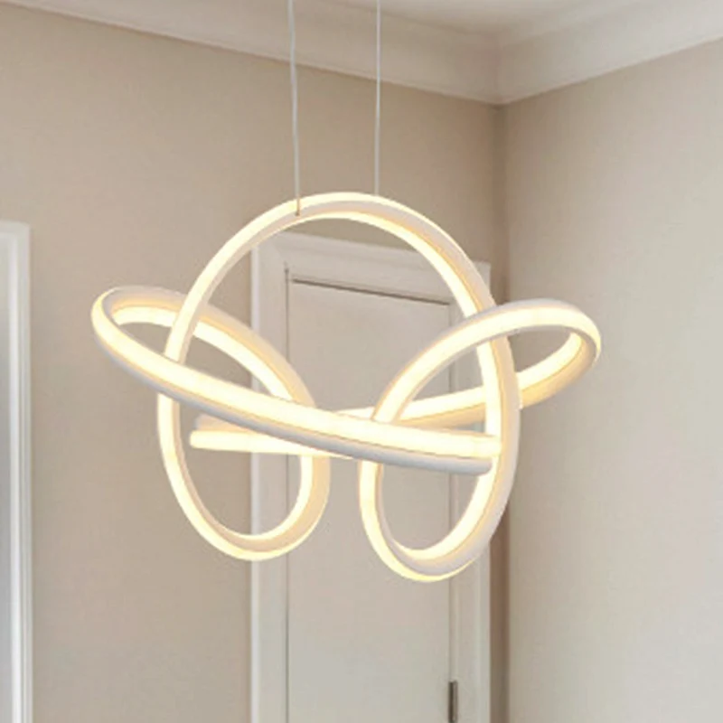 Naadloze Curve Kroonluchter Licht Eenvoudig Acryl Wit/Koffie LED Plafond Hanglamp voor Woonkamer Clearhalo