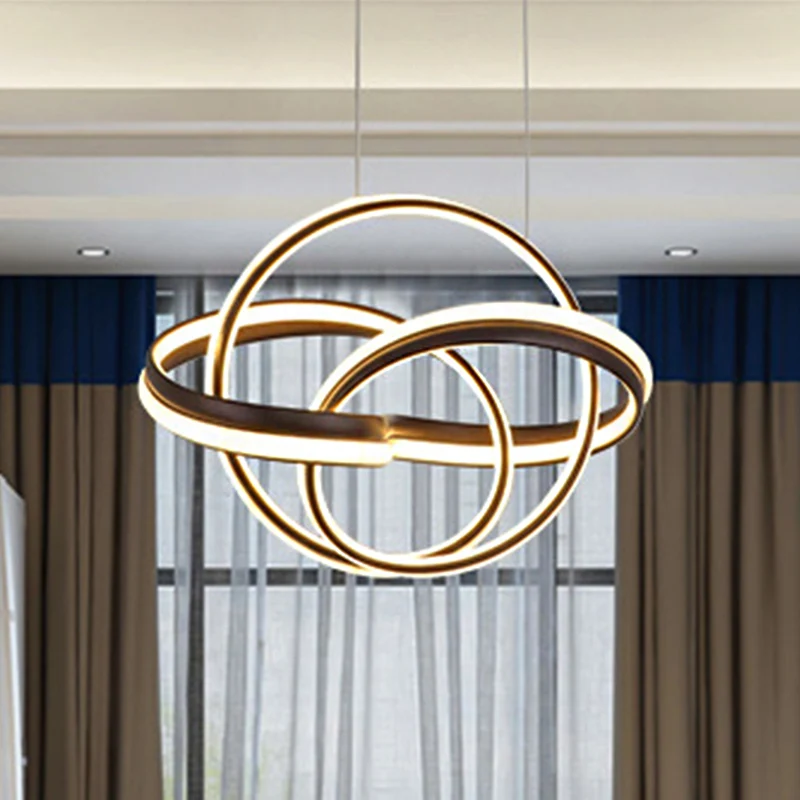 Naadloze Curve Kroonluchter Licht Eenvoudig Acryl Wit/Koffie LED Plafond Hanglamp voor Woonkamer Clearhalo