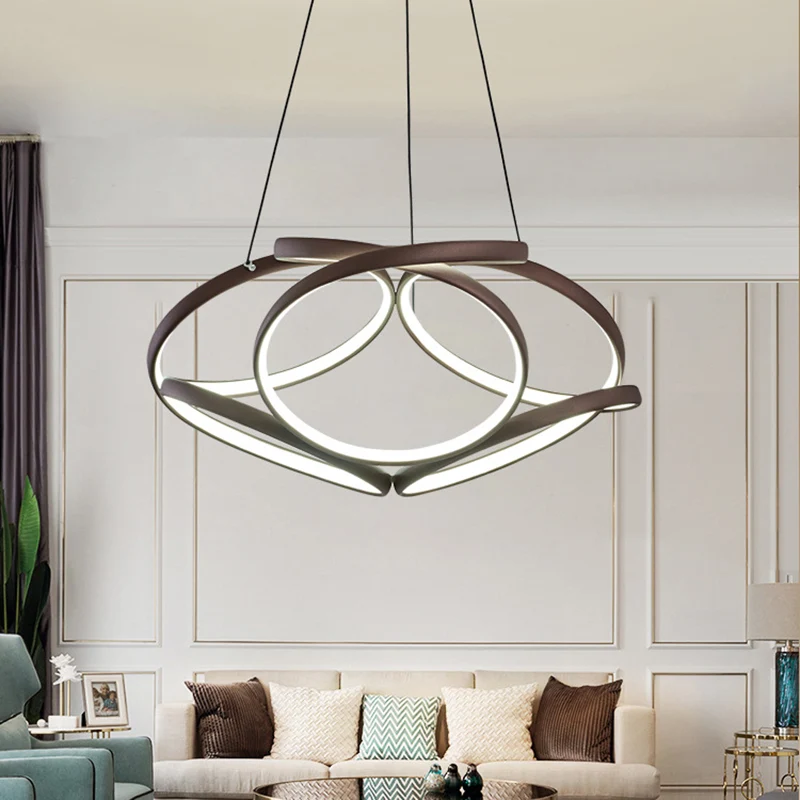 Naadloze curve kroonluchter licht moderne acryl koffie LED hanglamp voor woonkamer Clearhalo
