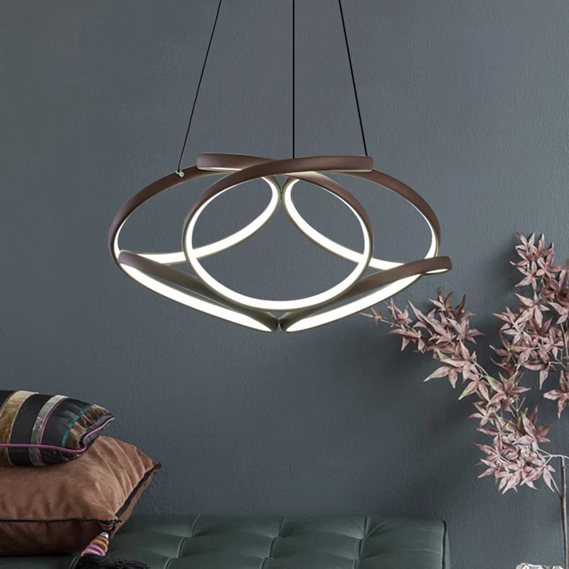 Naadloze curve kroonluchter licht moderne acryl koffie LED hanglamp voor woonkamer Clearhalo