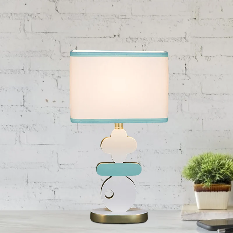 Nachtkastje met enkele lamp, moderne blauw/groene leesverlichting met tonvormige stoffen kap Clearhalo