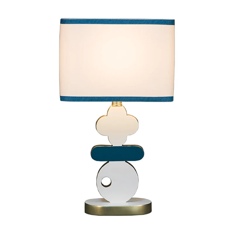 Nachtkastje met enkele lamp, moderne blauw/groene leesverlichting met tonvormige stoffen kap Clearhalo