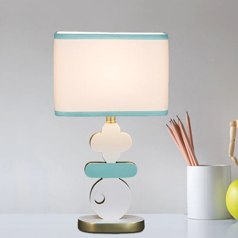 Nachtkastje met enkele lamp, moderne blauw/groene leesverlichting met tonvormige stoffen kap Clearhalo