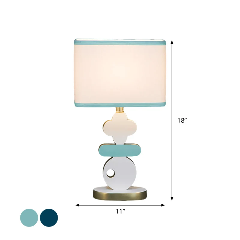 Nachtkastje met enkele lamp, moderne blauw/groene leesverlichting met tonvormige stoffen kap Clearhalo
