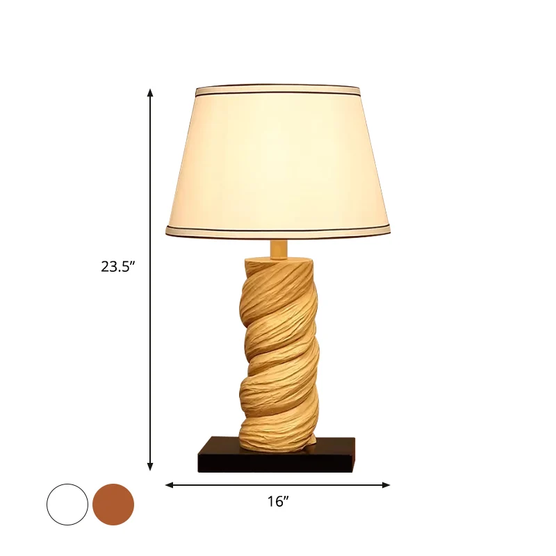 Nachtkastje van conische stof, traditionele slaapkamer-bureaulamp met 1 lichtpunt wit/bruin met gedraaide harskolom Clearhalo