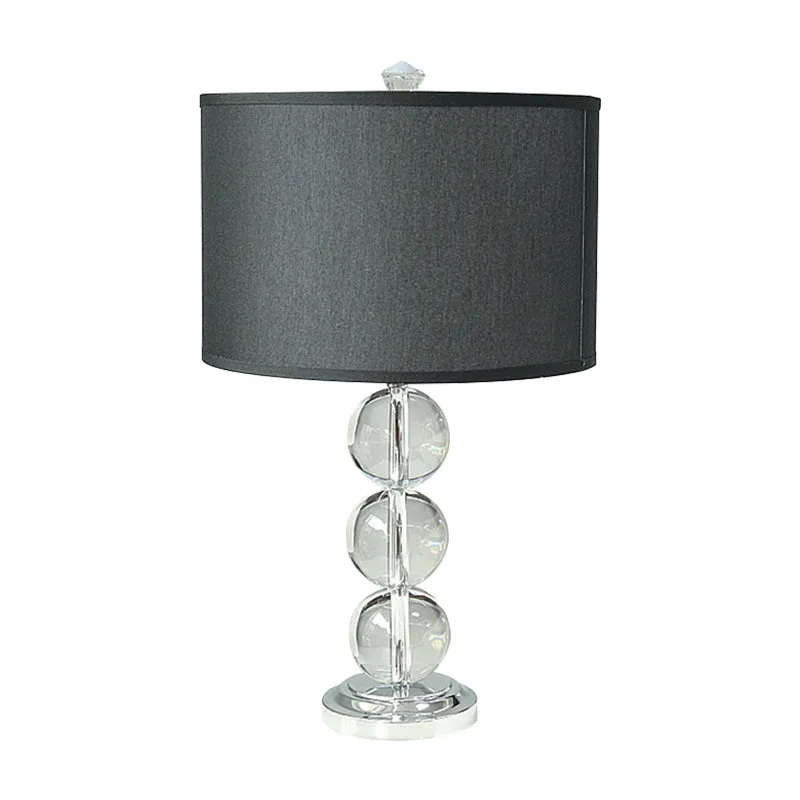 Nachtkastje van stof Drum, minimalistische zwarte nachtkastjelamp met 1 lamp en kristalaccent Clearhalo