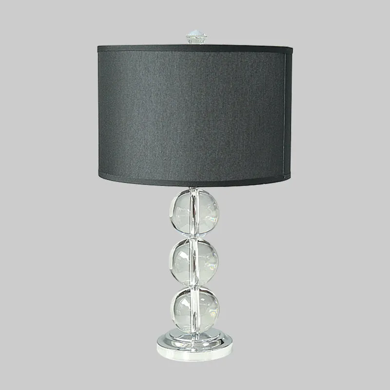 Nachtkastje van stof Drum, minimalistische zwarte nachtkastjelamp met 1 lamp en kristalaccent Clearhalo