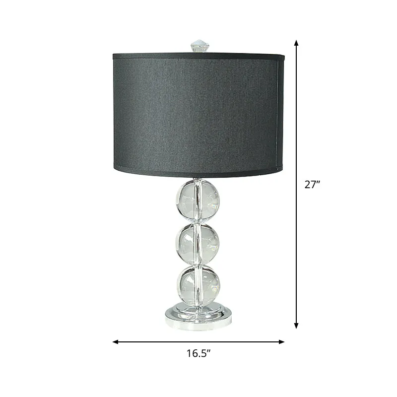 Nachtkastje van stof Drum, minimalistische zwarte nachtkastjelamp met 1 lamp en kristalaccent Clearhalo