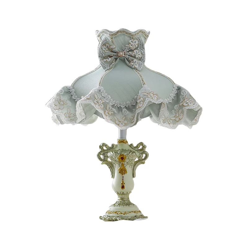 Nachtkastje van stof met ruches, pastorale stijl, blauw nachtkastje met 1 lamp voor meisjesslaapkamer Clearhalo