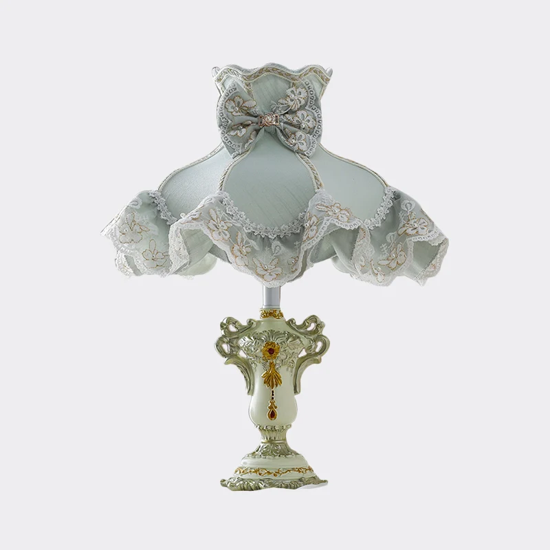 Nachtkastje van stof met ruches, pastorale stijl, blauw nachtkastje met 1 lamp voor meisjesslaapkamer Clearhalo