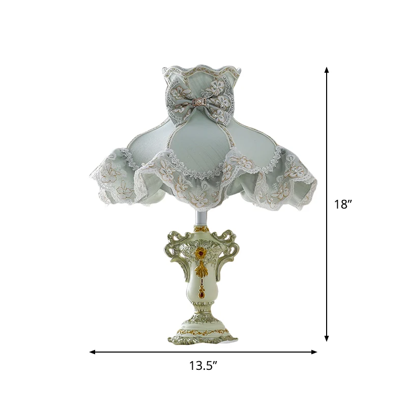 Nachtkastje van stof met ruches, pastorale stijl, blauw nachtkastje met 1 lamp voor meisjesslaapkamer Clearhalo