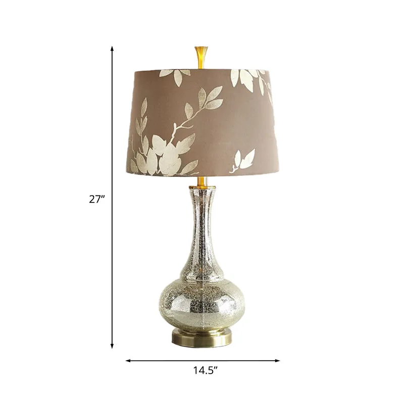Nachtkastje van zilverglas met 1 kop, landelijke koffievaas, woonkamernachtlamp met stoffen kap met print Clearhalo