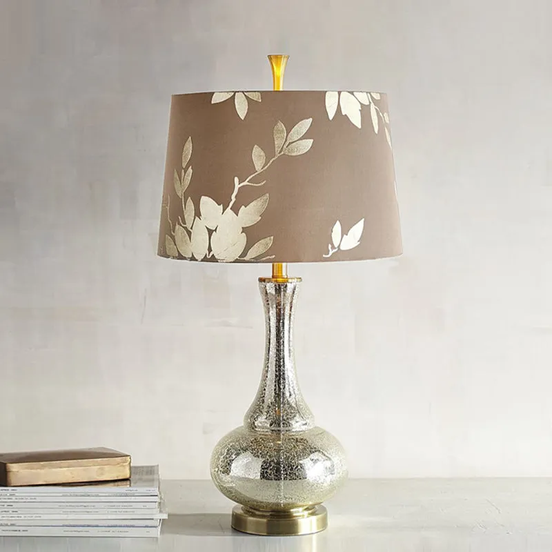 Nachtkastje van zilverglas met 1 kop, landelijke koffievaas, woonkamernachtlamp met stoffen kap met print Clearhalo