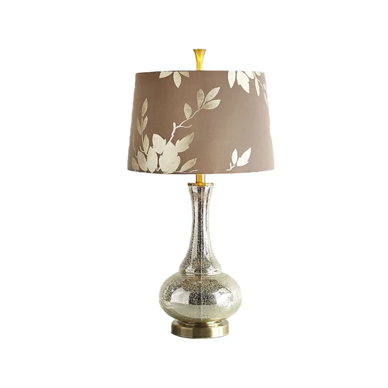 Nachtkastje van zilverglas met 1 kop, landelijke koffievaas, woonkamernachtlamp met stoffen kap met print Clearhalo