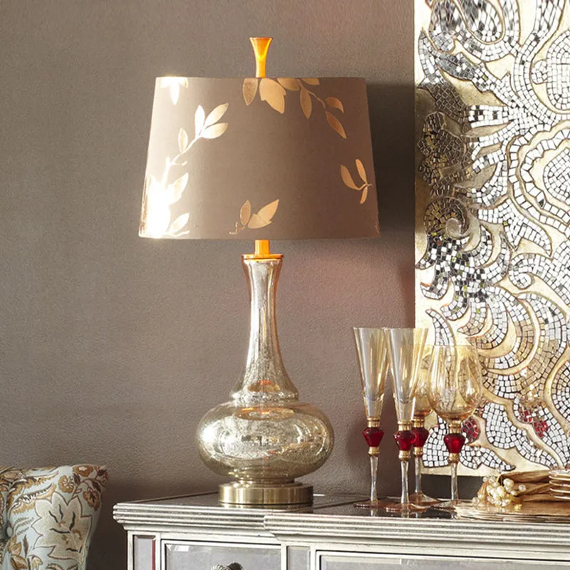 Nachtkastje van zilverglas met 1 kop, landelijke koffievaas, woonkamernachtlamp met stoffen kap met print Clearhalo