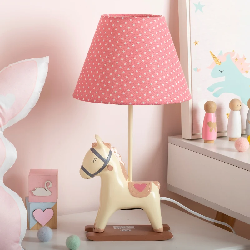 Nachtkastjelamp kinderstijl, hars, slaapkamertafellamp met één lamp en taps toelopende stoffen kap Clearhalo