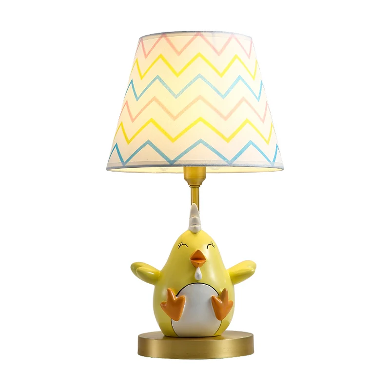 Nachtkastjelamp met cartoon kip, hars nachtkastje met één lamp en taps toelopende stoffen kap Clearhalo