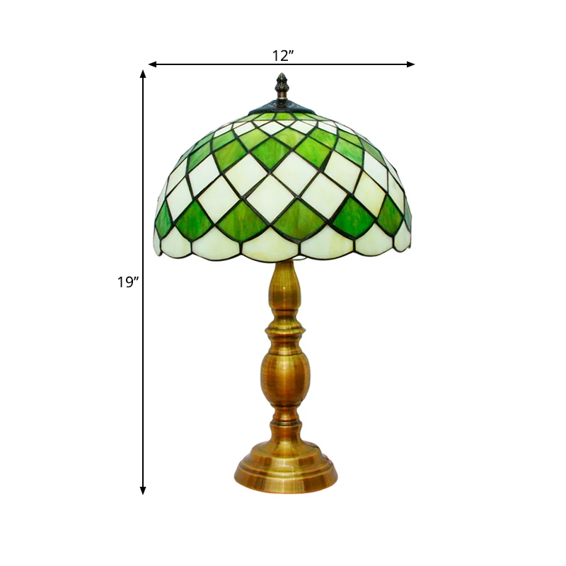Nachtkastjelamp met enkele lamp, klassiek groen, met de hand geslepen glazen bureaulamp met rasterpatroon Clearhalo