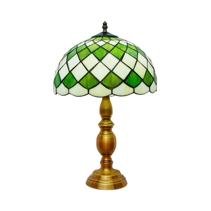 Nachtkastjelamp met enkele lamp, klassiek groen, met de hand geslepen glazen bureaulamp met rasterpatroon Clearhalo