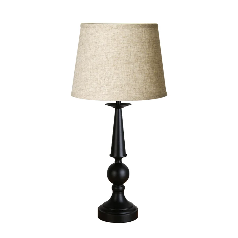 Nachtkastjelamp met enkele lichtton, retrostijl, zwarte stoffen kap, taakverlichting Clearhalo
