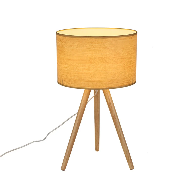 Nachtkastjelamp met 1 lamp, minimalistisch houten statief, nachtlampje met stoffen kolomkap Clearhalo