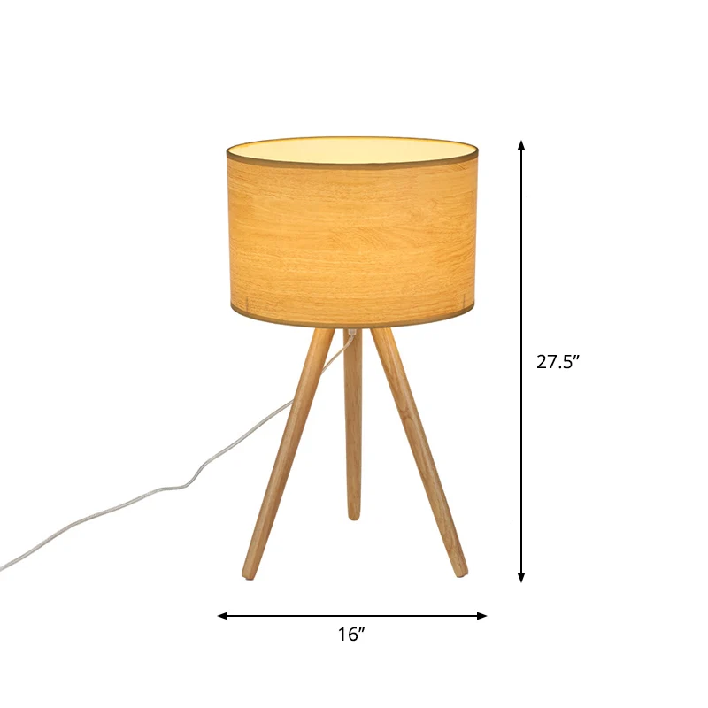 Nachtkastjelamp met 1 lamp, minimalistisch houten statief, nachtlampje met stoffen kolomkap Clearhalo