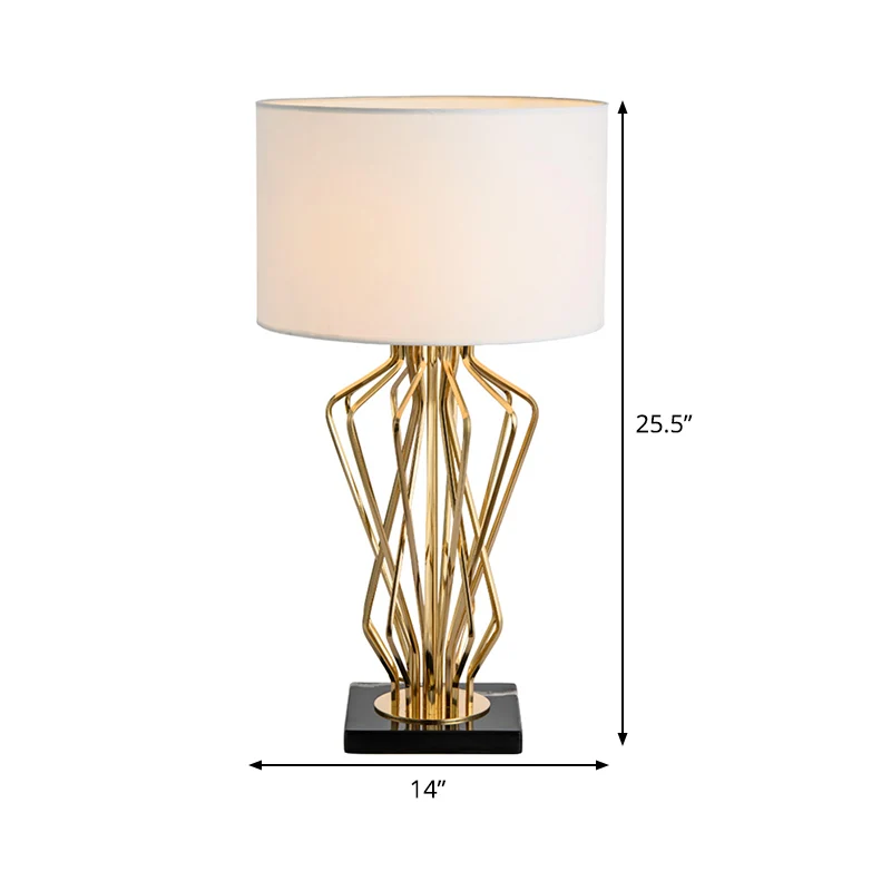 Nachtkastjelamp met 1 lamp, moderne witte nachtkastjelamp met cilindrische stoffen kap Clearhalo