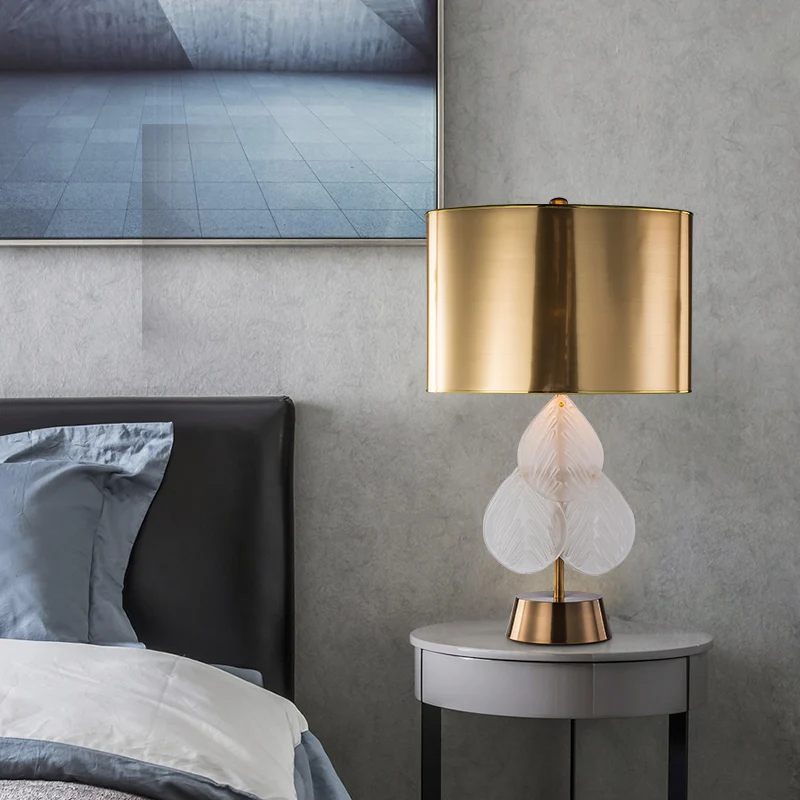 Nachtkastjelamp met metalen trommel, luxe nachtkastje met 1 lamp, verlichting goud voor slaapkamer Clearhalo