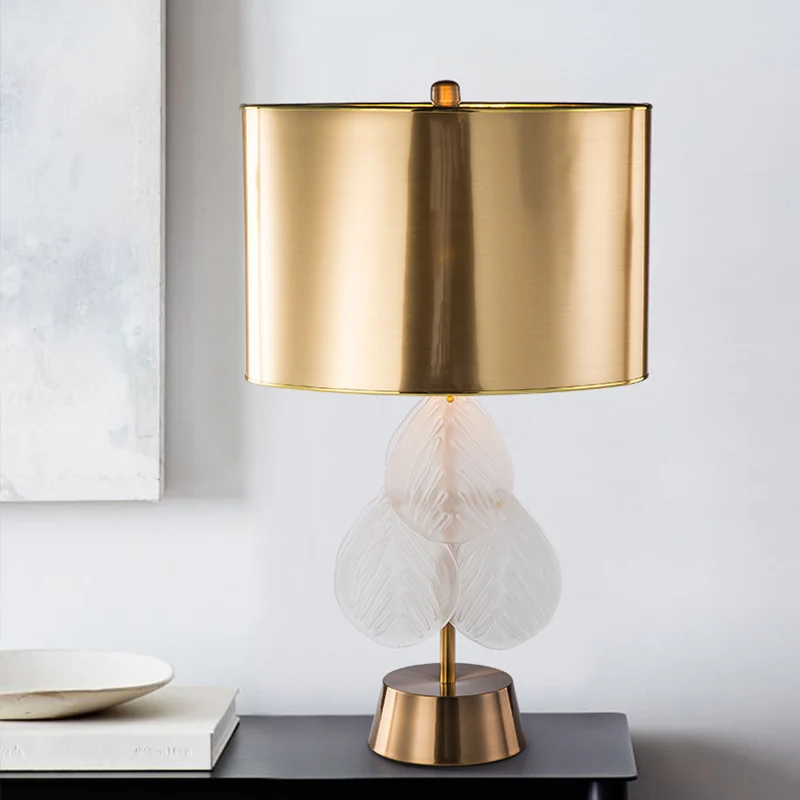 Nachtkastjelamp met metalen trommel, luxe nachtkastje met 1 lamp, verlichting goud voor slaapkamer Clearhalo