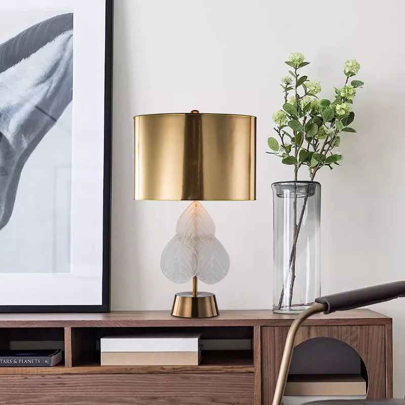 Nachtkastjelamp met metalen trommel, luxe nachtkastje met 1 lamp, verlichting goud voor slaapkamer Clearhalo