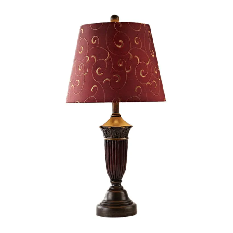 Nachtlamp met 1 hoofdwervelpatroon, landelijk bordeaux, taps toelopend woonkamertafelstandaardlicht Clearhalo