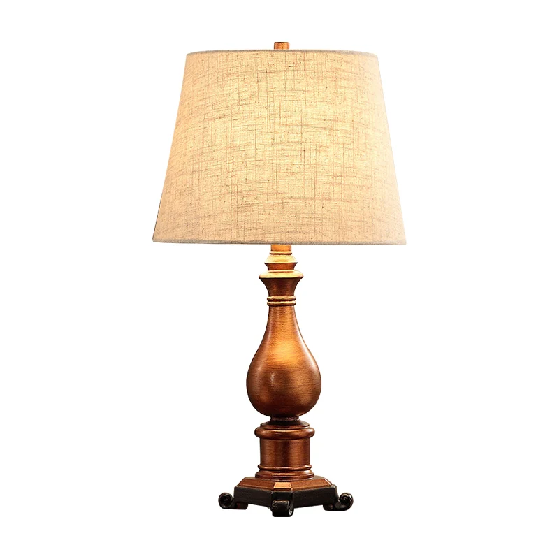 Nachtlamp met 1 kop, vintage taps toelopende stoffen tafelverlichting bruin met harsvaasbasis Clearhalo