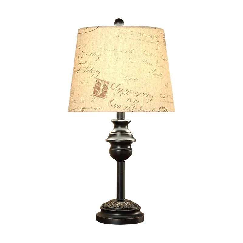 Nachtlampje met enkele lamp Rustiek taps toelopend drumscript Bedrukte stoffen tafelverlichting zwart Clearhalo